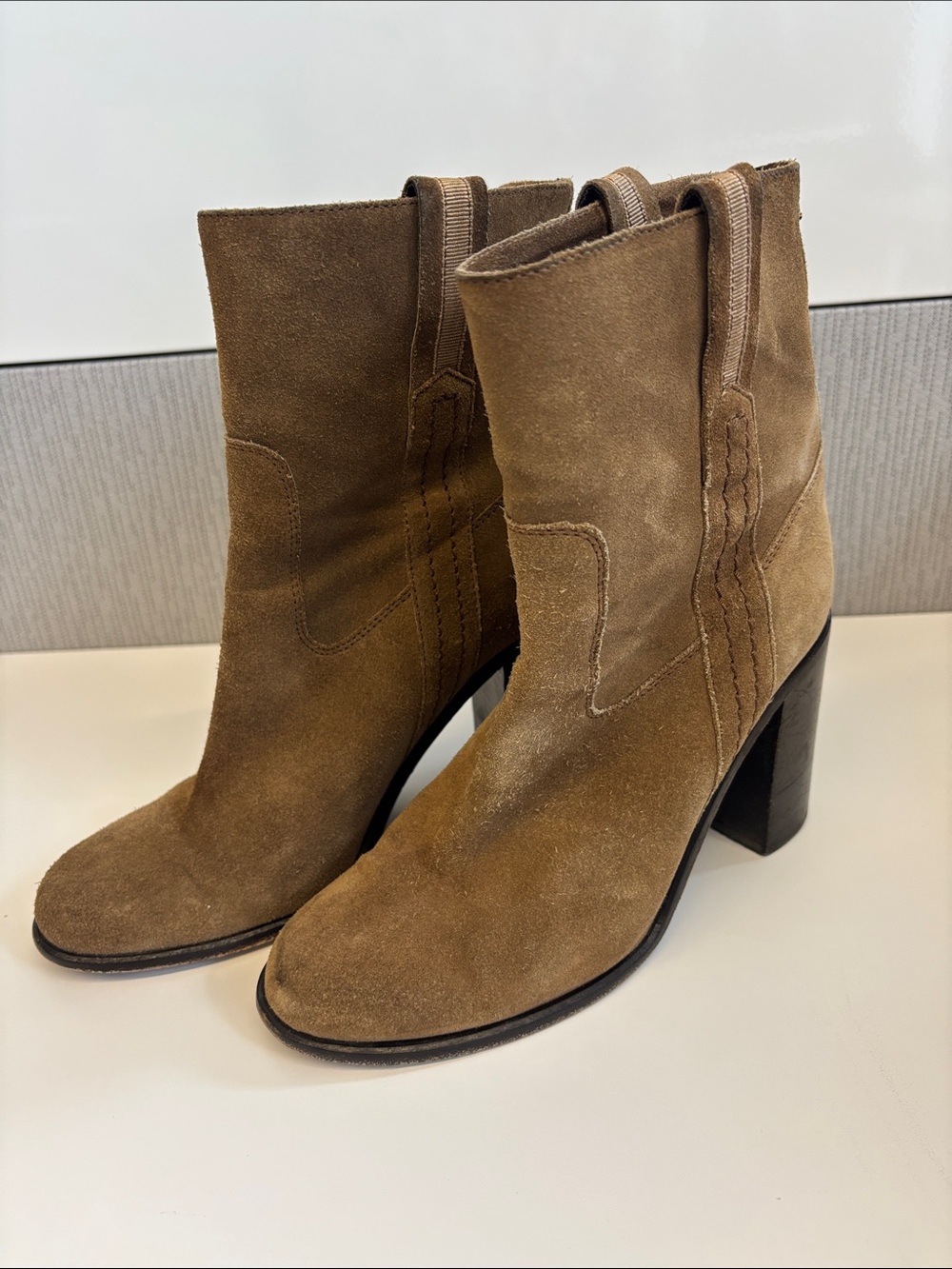 kate spade Tan Suede Block Heel Ankle Boots